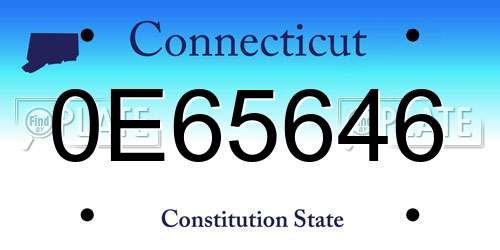 0E65646 Connecticut License Plate