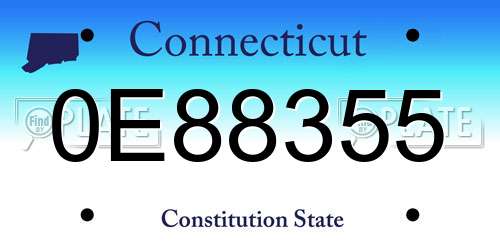 0E88355 Connecticut License Plate