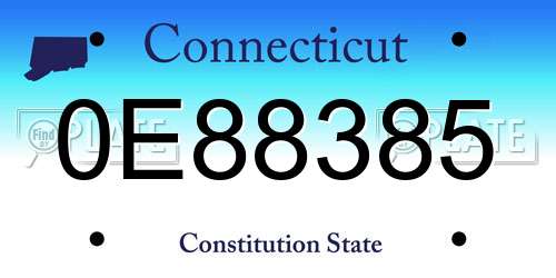 0E88385 Connecticut License Plate