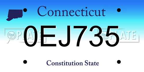 0EJ735 Connecticut License Plate