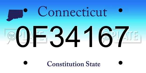 0F34167 Connecticut License Plate