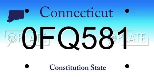 0FQ581 Connecticut License Plate