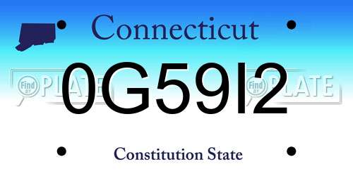 0G59I2 Connecticut License Plate
