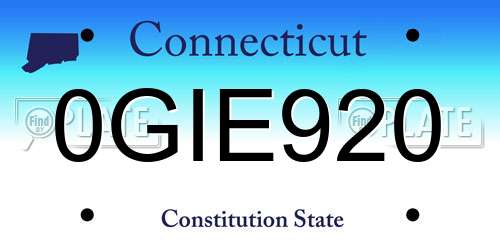 0GIE920 Connecticut License Plate