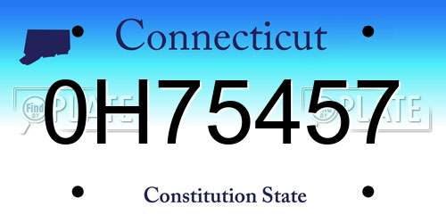 0H75457 Connecticut License Plate