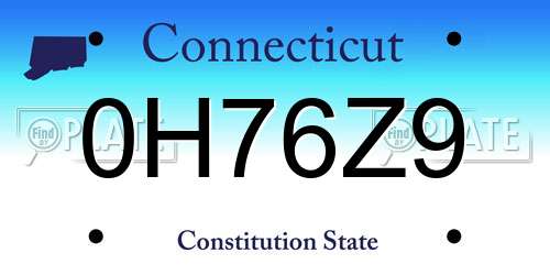 0H76Z9 Connecticut License Plate