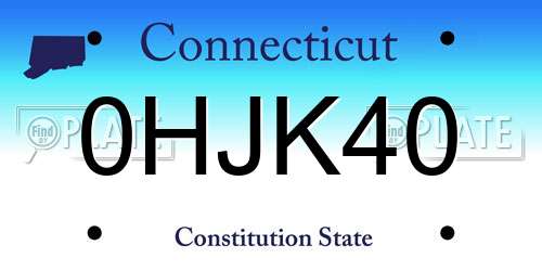 0HJK40 Connecticut License Plate