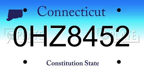 0HZ8452 Connecticut License Plate