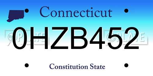 0HZB452 Connecticut License Plate