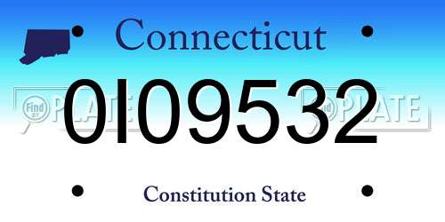 0I09532 Connecticut License Plate