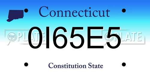 0I65E5 Connecticut License Plate