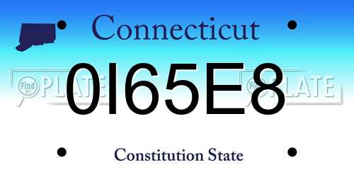 0I65E8 Connecticut License Plate