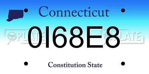 0I68E8 Connecticut License Plate
