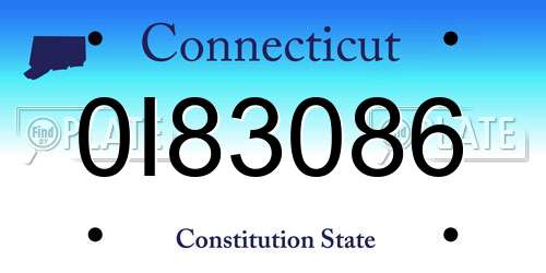 0I83086 Connecticut License Plate