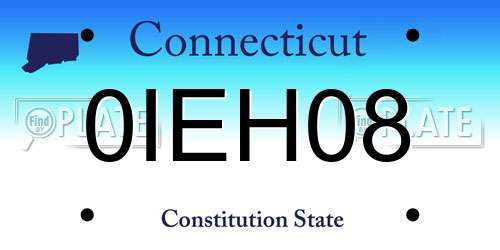 0IEH08 Connecticut License Plate