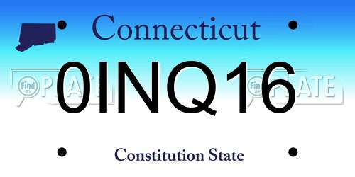 0INQ16 Connecticut License Plate