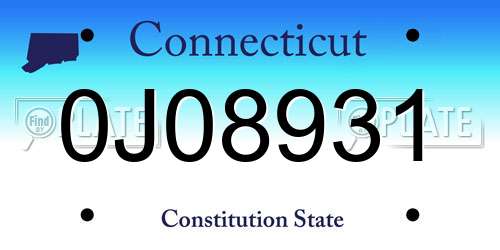 0J08931 Connecticut License Plate