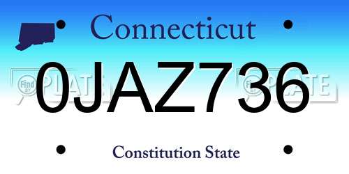 0JAZ736 Connecticut License Plate