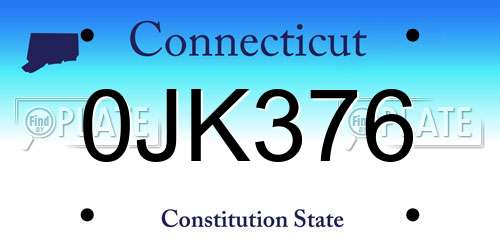 0JK376 Connecticut License Plate
