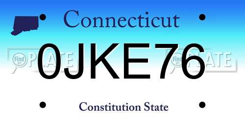 0JKE76 Connecticut License Plate
