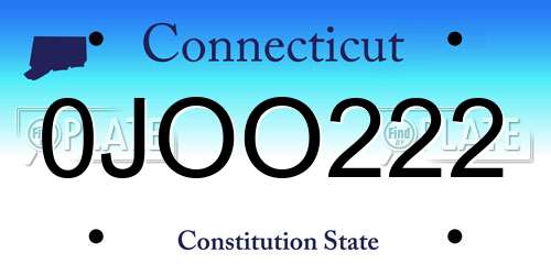 0JOO222 Connecticut License Plate