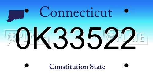 0K33522 Connecticut License Plate