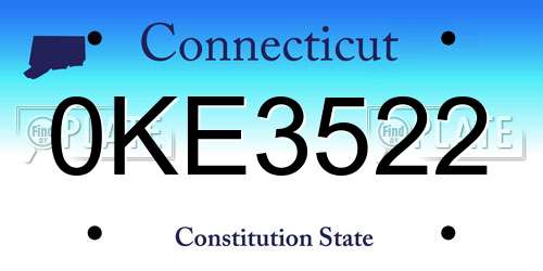 0KE3522 Connecticut License Plate