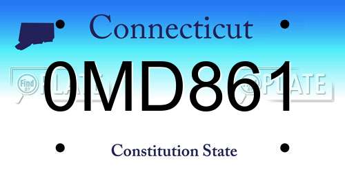 0MD861 Connecticut License Plate
