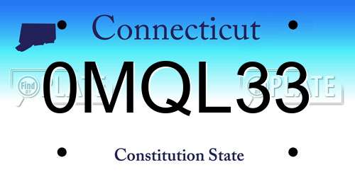 0MQL33 Connecticut License Plate