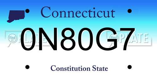 0N80G7 Connecticut License Plate