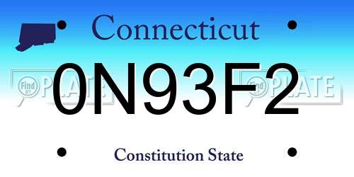 0N93F2 Connecticut License Plate