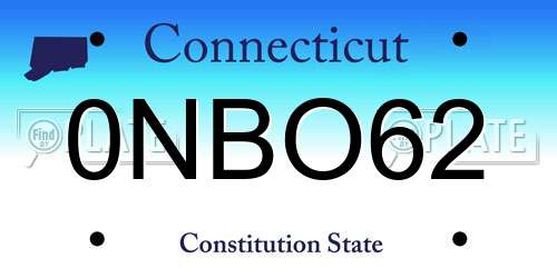 0NBO62 Connecticut License Plate