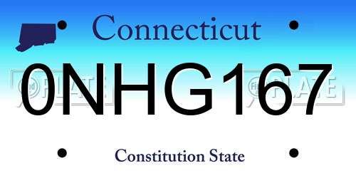 0NHG167 Connecticut License Plate