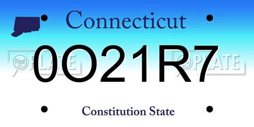0O21R7 Connecticut License Plate