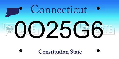 0O25G6 Connecticut License Plate