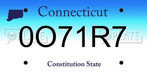 0O71R7 Connecticut License Plate