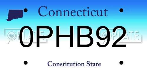 0PHB92 Connecticut License Plate