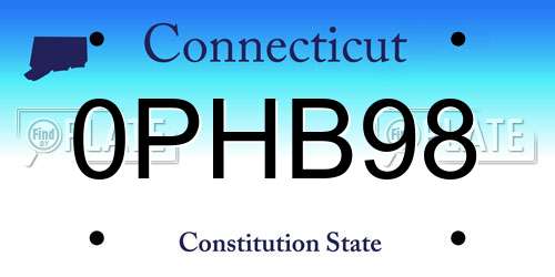 0PHB98 Connecticut License Plate