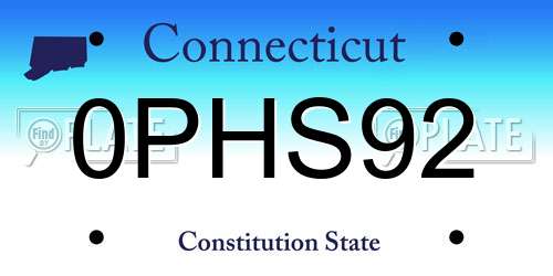 0PHS92 Connecticut License Plate