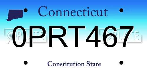0PRT467 Connecticut License Plate