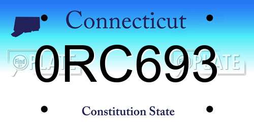 0RC693 Connecticut License Plate