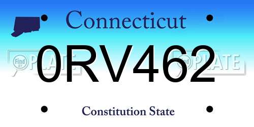 0RV462 Connecticut License Plate