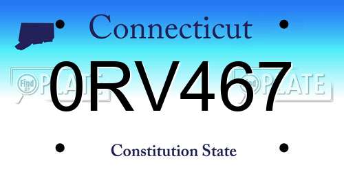 0RV467 Connecticut License Plate