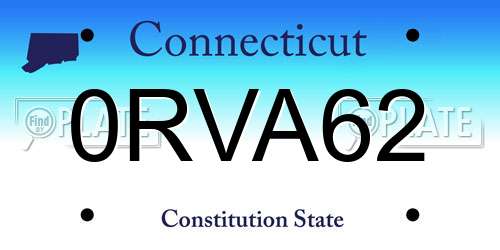 0RVA62 Connecticut License Plate
