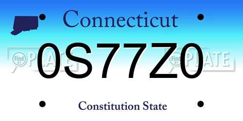 0S77Z0 Connecticut License Plate