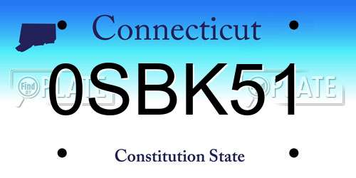 0SBK51 Connecticut License Plate