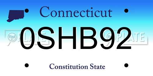 0SHB92 Connecticut License Plate