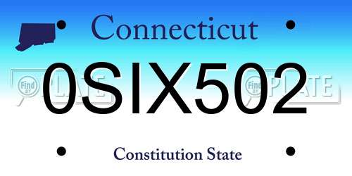 0SIX502 Connecticut License Plate
