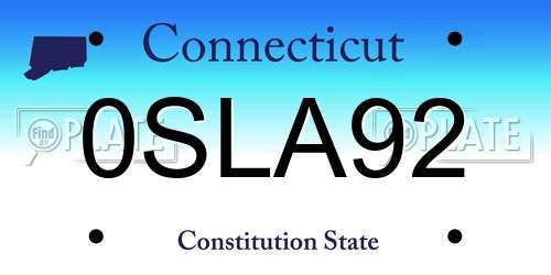 0SLA92 Connecticut License Plate