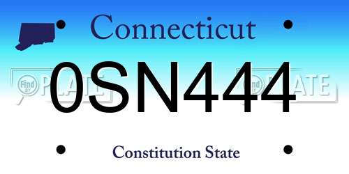 0SN444 Connecticut License Plate